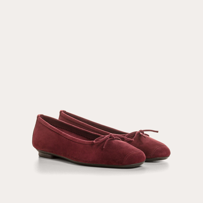 Flat ballerinas with velvet leather knot with tip reinforcement