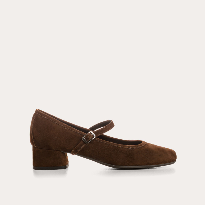 Babies à talons en cuir velours