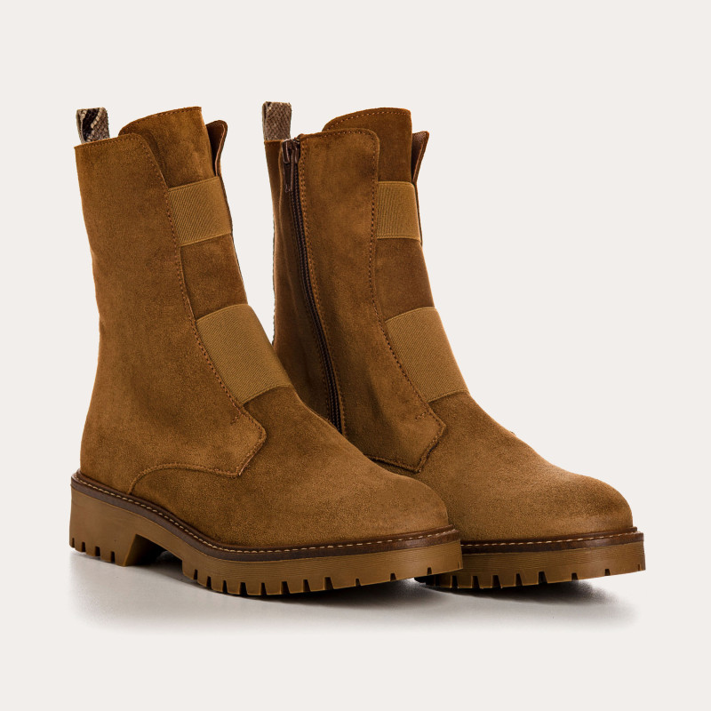 Boots Chelsea en cuir velours avec élastiques et zip intérieur