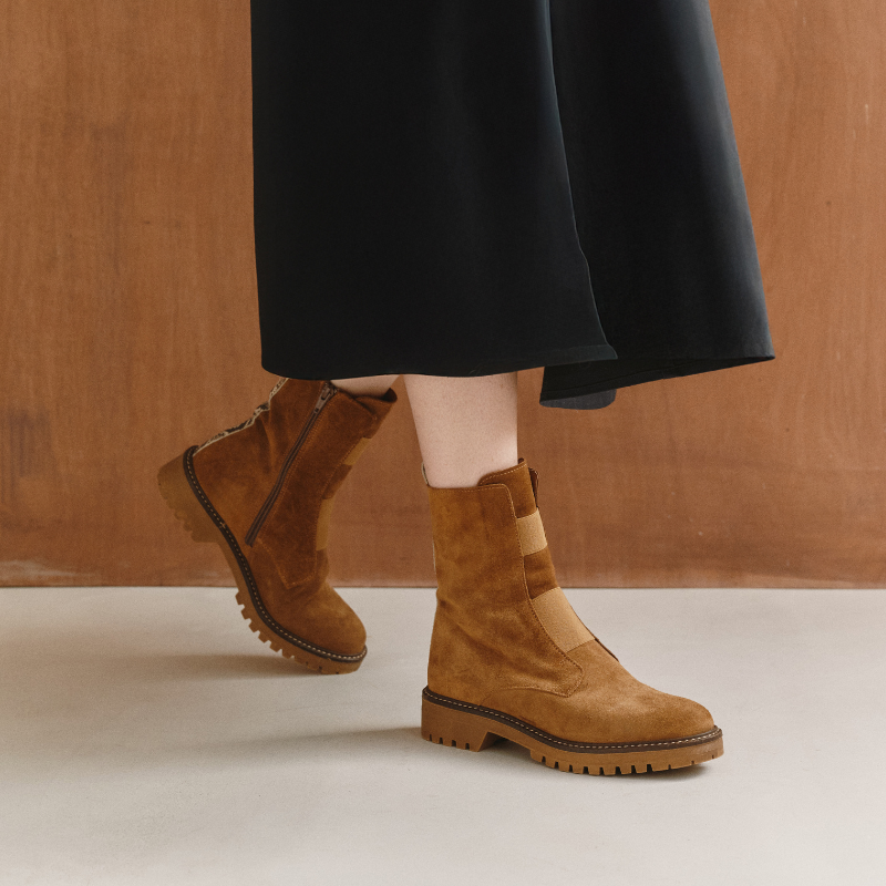 Boots chelsea velvet leather with elastic and interior zip