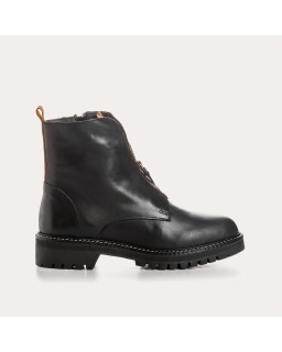 Boots noires à détails léopard en cuir lisse | Reqins