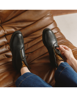 Black Leopard Leopard Details Boots | Reqins