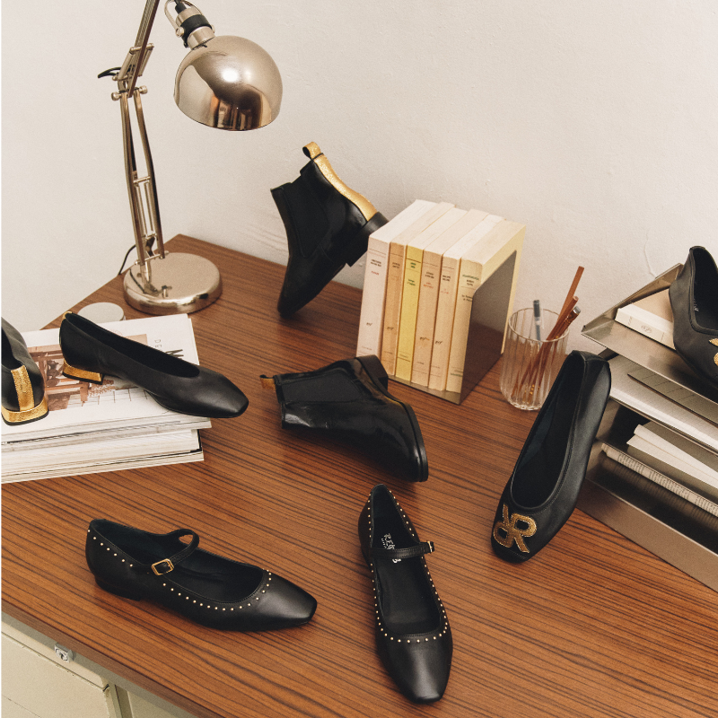 Golden Leather Hopa Ballerinas | Reqins