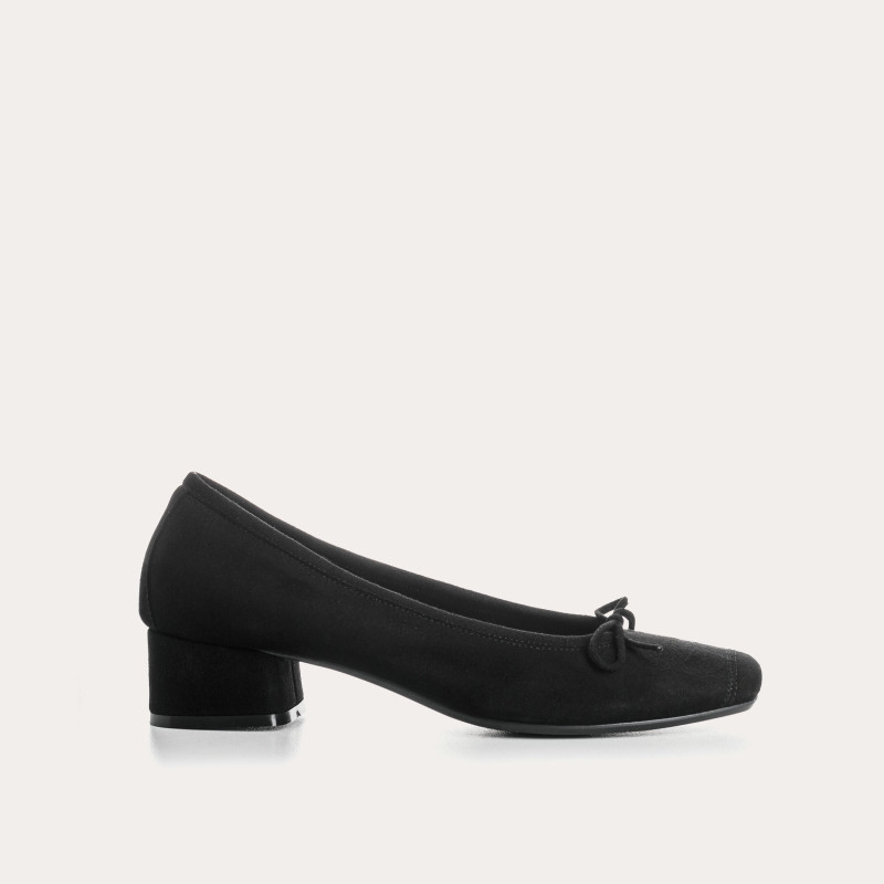 Ballerines à talons en cuir velours avec noeud