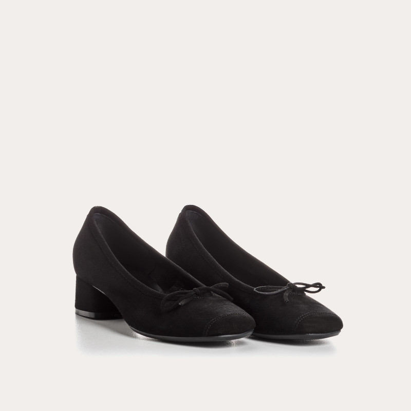 Ballerines à talons en cuir velours avec noeud