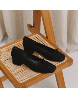 Ballerines à talons en cuir velours avec noeud