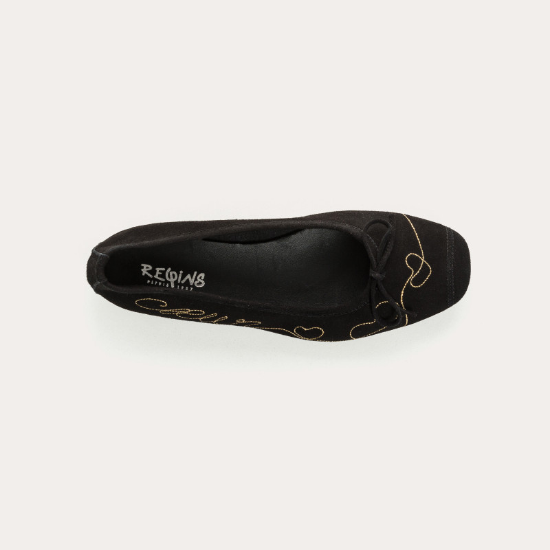 Ballerines Heather en chèvre velours noir | Reqins
