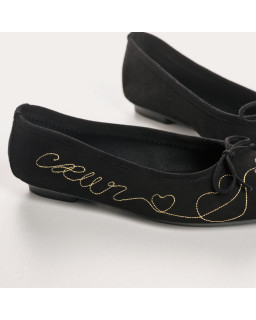 Ballerines Heather en chèvre velours noir | Reqins