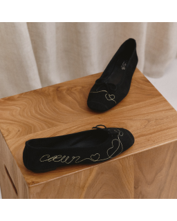 Ballerines Heather en chèvre velours noir | Reqins