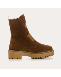 Boots Chelsea plates en cuir velours avec élastiques