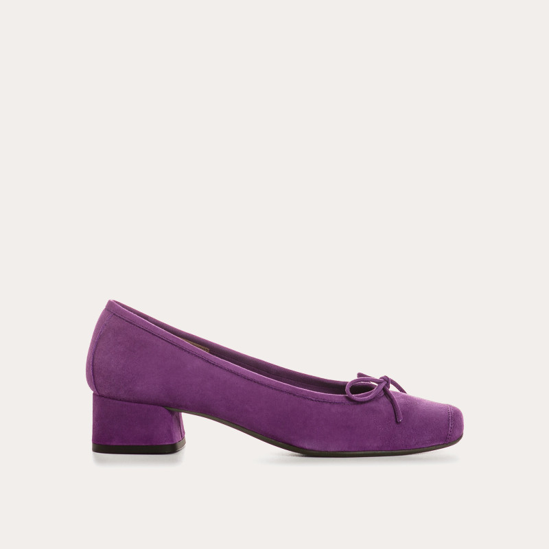 Velvet leather heeled ballerinas with knot