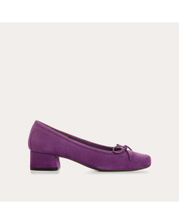 Velvet leather heeled ballerinas with knot