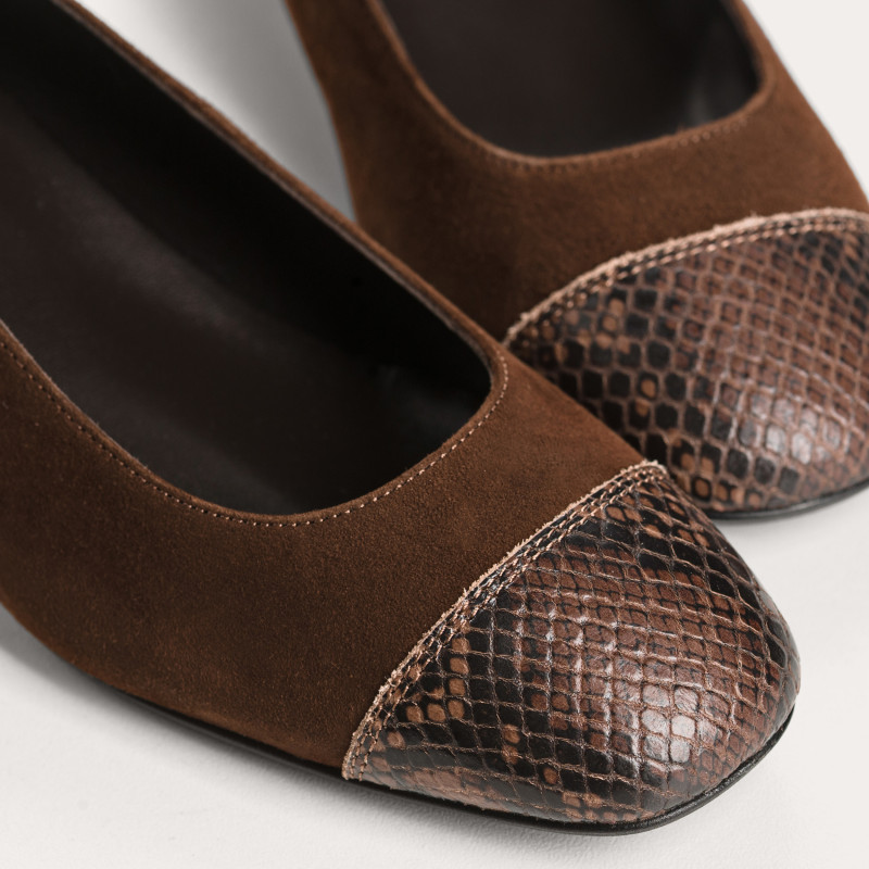 Ballerines à talons Riviera en cuir velours python – Élégance chic | Reqins