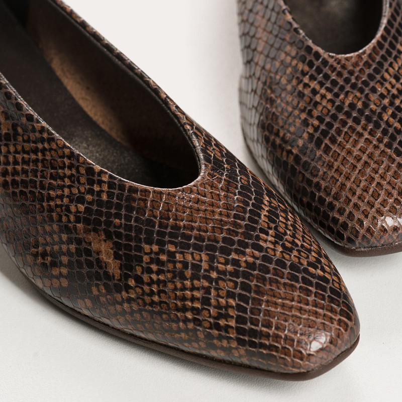 Ballerines à talons Favorite en cuir effet python marron | Reqins