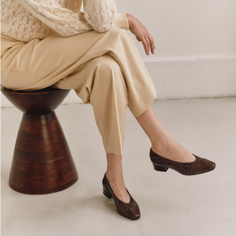 Favorite Heel Ballerinas Python Leather Brown | Reqins