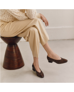 Ballerines à talons Favorite en cuir effet python marron | Reqins