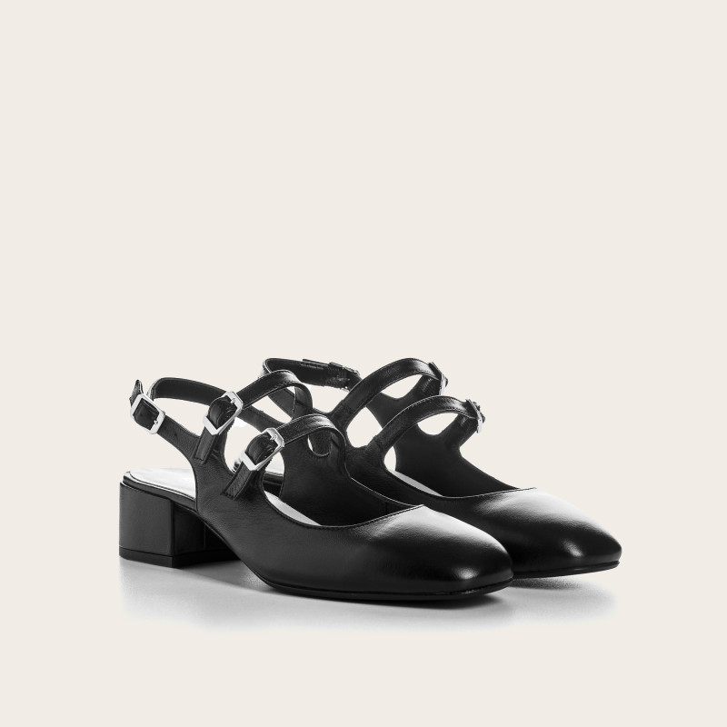 Black Ballerinations with Rosewood Leather Heels
