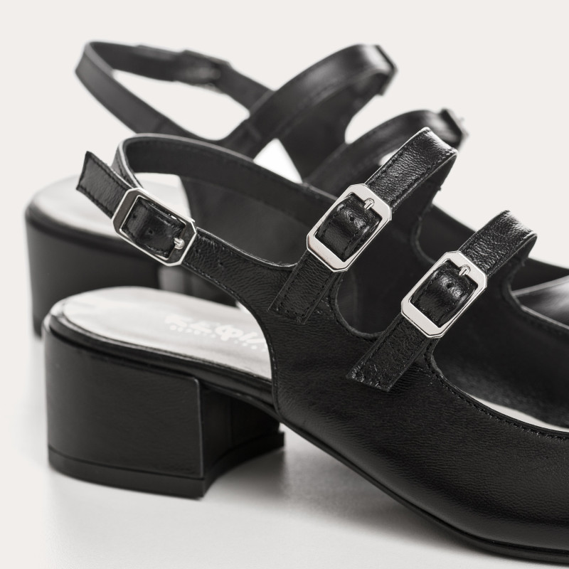 Black Ballerinations with Rosewood Leather Heels