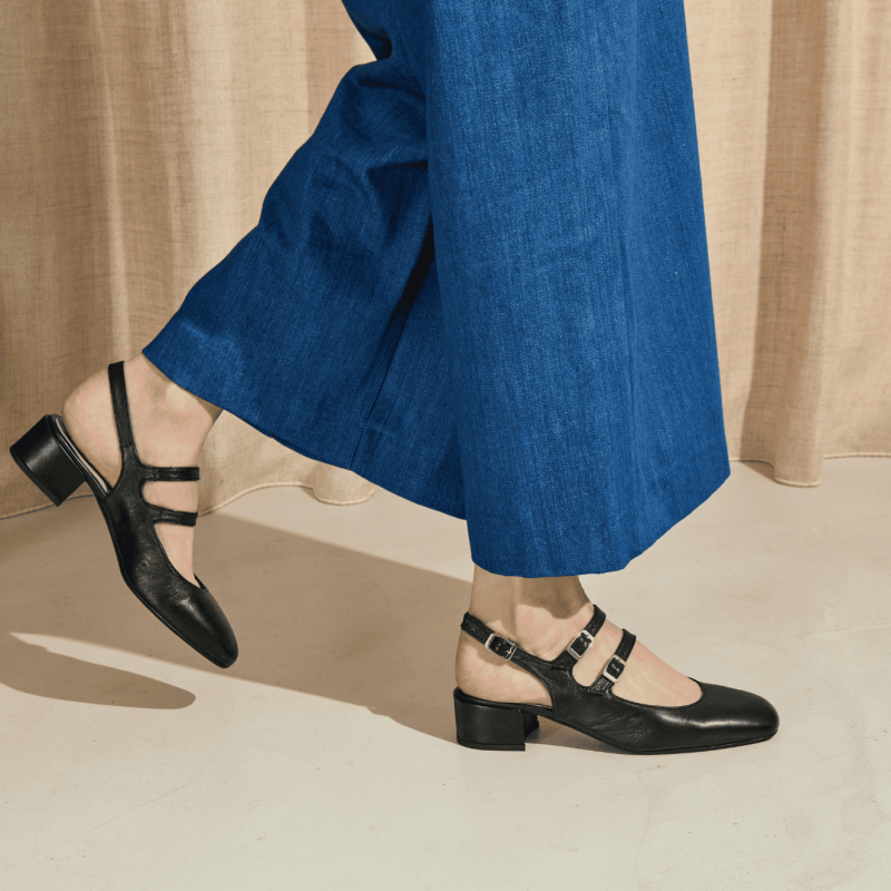 Black Ballerinations with Rosewood Leather Heels