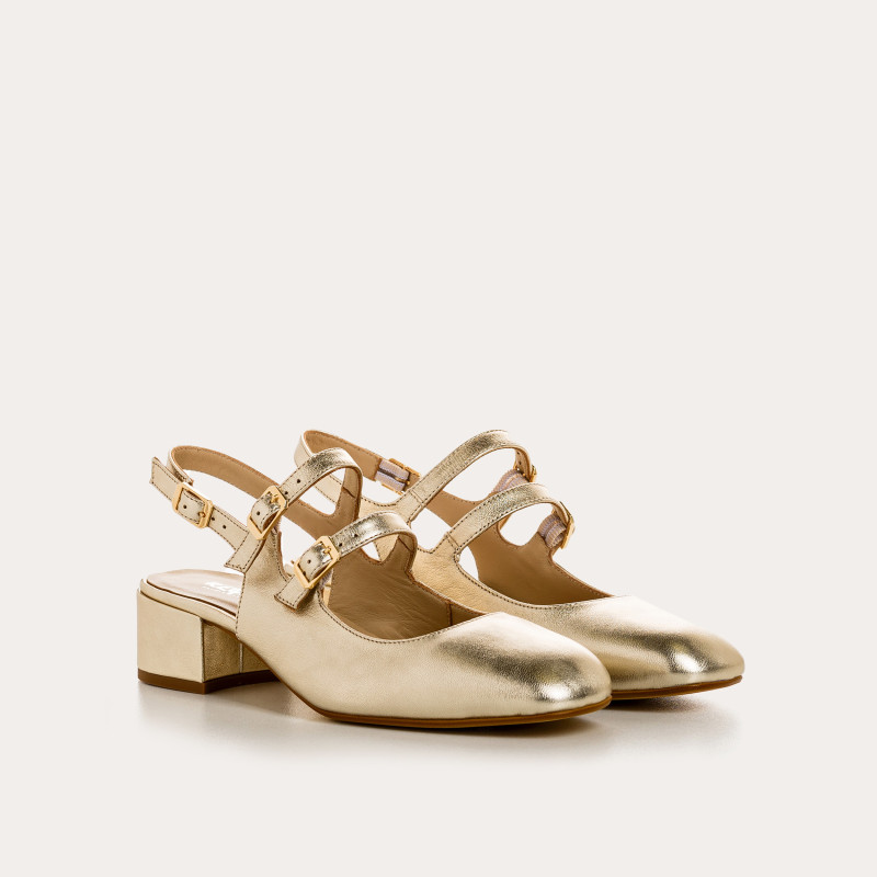 Tabies Slingback Metal Heels Rosewood | Golden Elegance & Comfort - Reqins