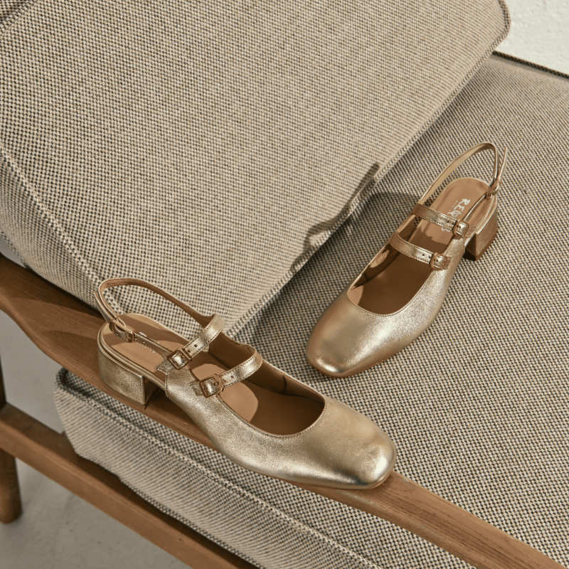 Babies slingback à talons métallisées Rosewood | Élégance dorée & confort – Reqins