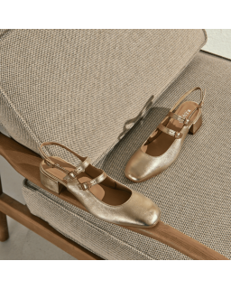 Babies slingback à talons métallisées Rosewood | Élégance dorée & confort – Reqins