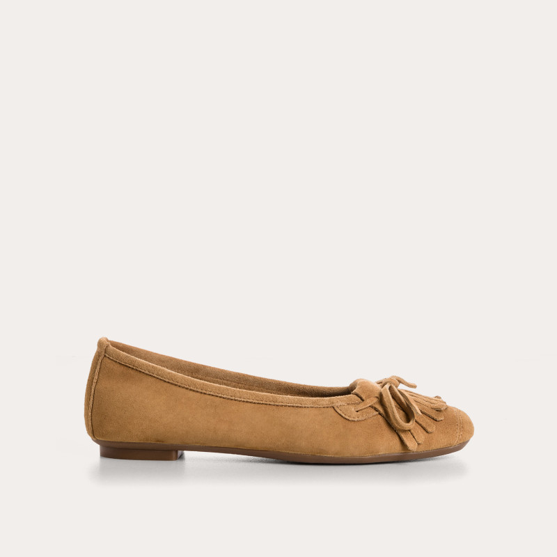 Ballerines en cuir velours avec franges sur le dessus