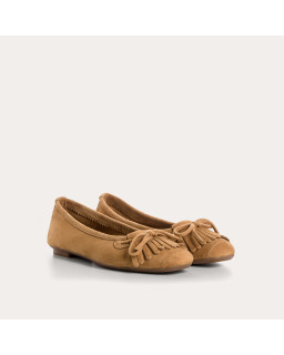 Ballerines en cuir velours avec franges sur le dessus