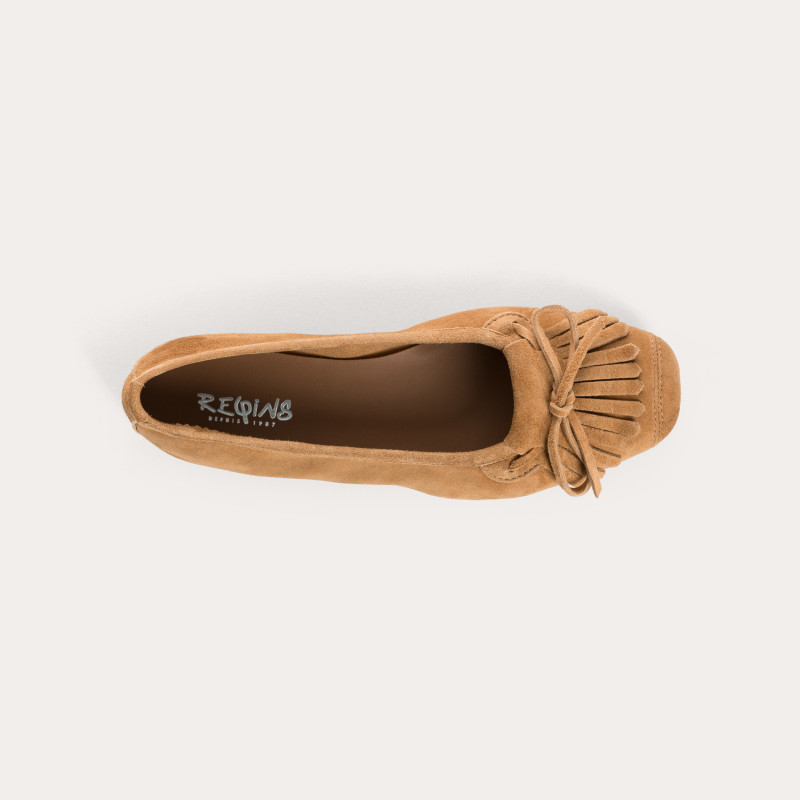 Ballerines en cuir velours avec franges sur le dessus