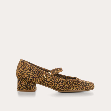 BABIES A TALONS KELLY CUIR VELOURS MINI LEOPARD