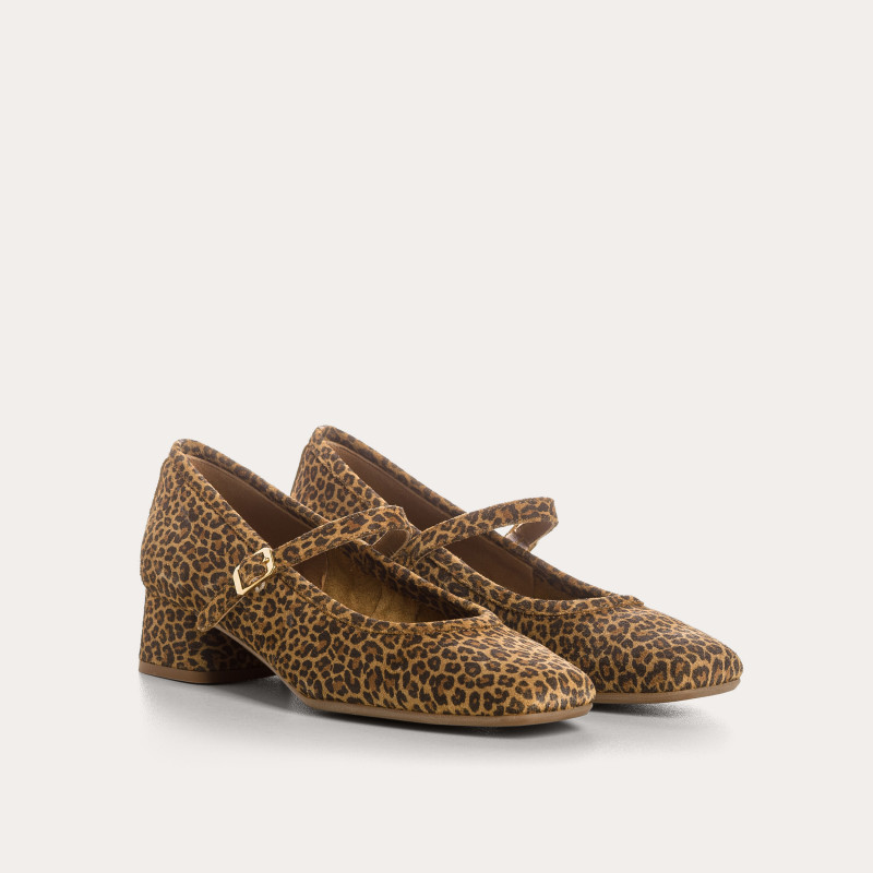 BABIES A TALONS KELLY CUIR VELOURS MINI LEOPARD