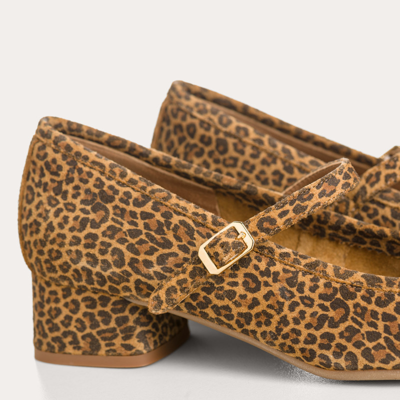 BABIES A TALONS KELLY CUIR VELOURS MINI LEOPARD