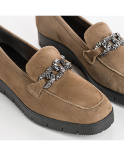 Velvet leather wedge moccasins with silver rhinestones