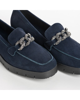 Velvet leather wedge moccasins with silver rhinestones