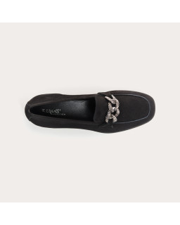 Velvet leather wedge moccasins with silver rhinestones