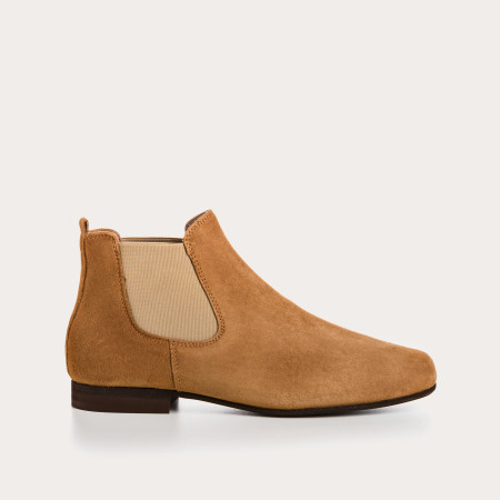 Bottines Chelsea plates en cuir velours avec élastiques